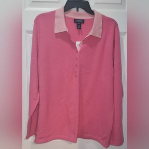 Jones New York Signature Pink Cashmere Sweater Carnigan 2X w/Tags